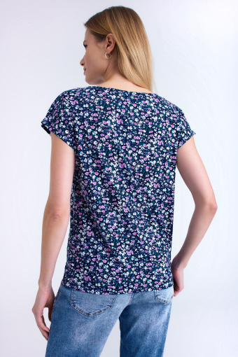 Granatowy top w różowo-białą łączkę Granatowy top w różowo-białą łączkę