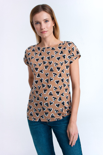 Top z nadrukiem w serca, beż