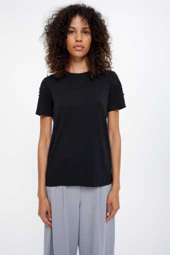 Czarny top z dekoracyjnymi krótkimi rękawami
