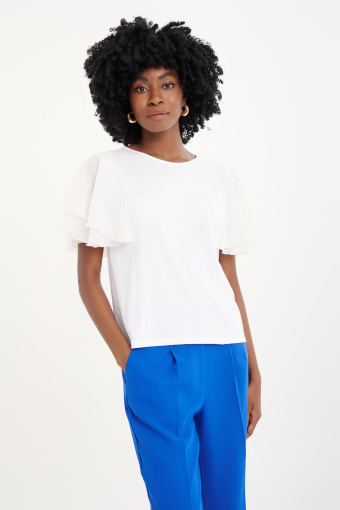 Top z rękawami typu motylki biały