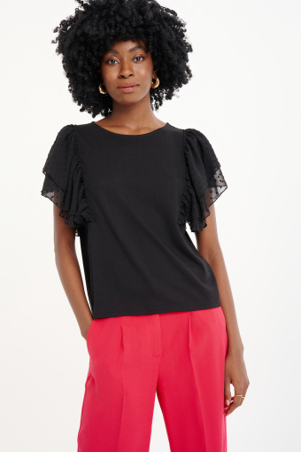 Elegancki czarny top z ozdobnymi rękawami Elegancki czarny top z ozdobnymi rękawami