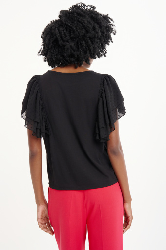 Elegancki czarny top z ozdobnymi rękawami Elegancki czarny top z ozdobnymi rękawami