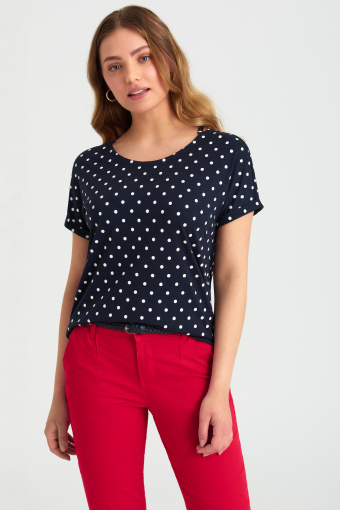 Top z nadrukiem w groszki, wycięcie na plecach