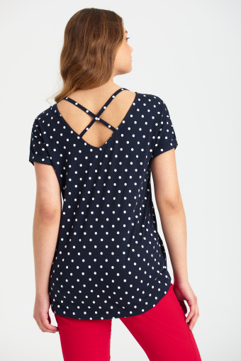 Top z nadrukiem w groszki, wycięcie na plecach