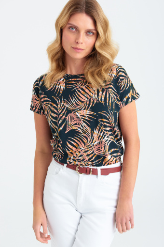 Oversize'owy top z tropikalnym nadrukiem