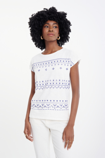 Biały luźny top z błękitny wzór Biały luźny top z błękitny wzór