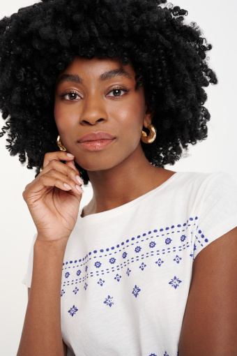 Biały luźny top z błękitny wzór Biały luźny top z błękitny wzór