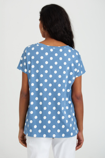 Błękitny top w groszki, krótki rękaw