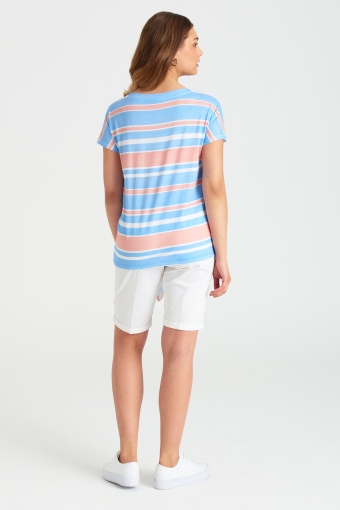 Pastelowy top z nadrukiem w paski, luźny fason Pastelowy top z nadrukiem w paski, luźny fason