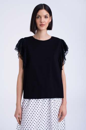 Elegancki, czarny top z transparentnymi rękawkami Elegancki, czarny top z transparentnymi rękawkami