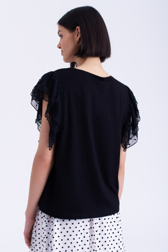 Elegancki, czarny top z transparentnymi rękawkami Elegancki, czarny top z transparentnymi rękawkami