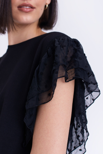 Elegancki, czarny top z transparentnymi rękawkami Elegancki, czarny top z transparentnymi rękawkami