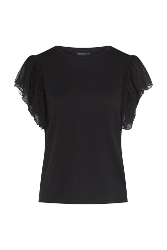 Elegancki, czarny top z transparentnymi rękawkami Elegancki, czarny top z transparentnymi rękawkami