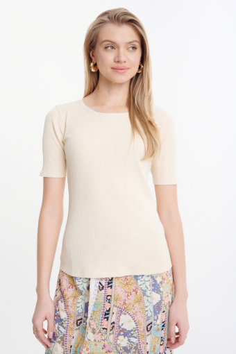 Basicowy kremowy top o-neck