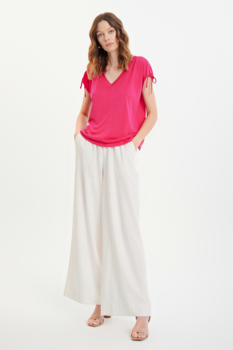 Stylowy top w kolorze fuksji ozdobne rękawy Stylowy top w kolorze fuksji ozdobne rękawy