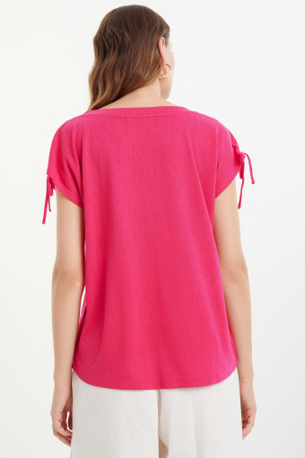 Stylowy top w kolorze fuksji ozdobne rękawy Stylowy top w kolorze fuksji ozdobne rękawy