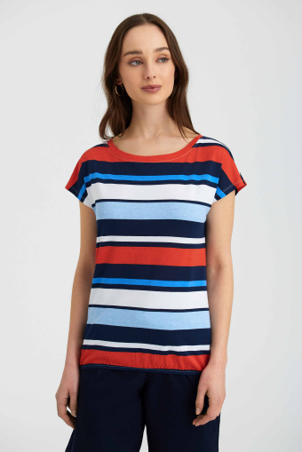 Top z nadrukiem w czerwono-niebieskie paski