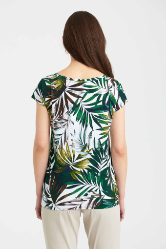 Stylowy top z tropikalnym printem, krótkie rękawy Stylowy top z tropikalnym printem, krótkie rękawy