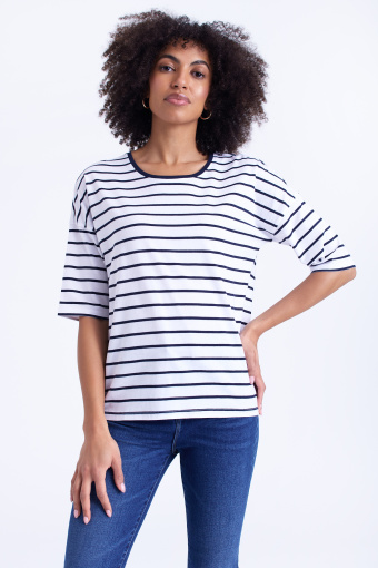 Basicowy top  w granatowe paski