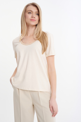 Top z ozdobna lamówka kremowy