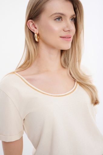 Top z ozdobna lamówka kremowy