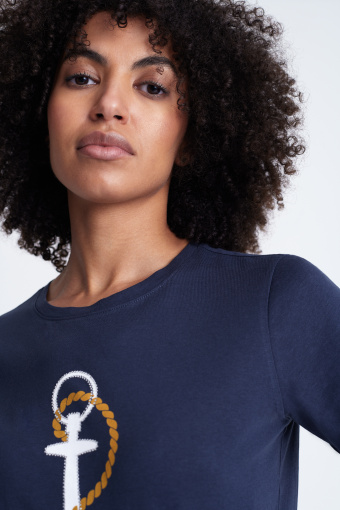 Luźny, granatowy top z kotwicą