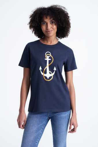 Luźny, granatowy top z kotwicą