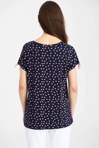 Granatowy top z ozdobnymi wiązaniami przy rękawach Granatowy top z ozdobnymi wiązaniami przy rękawach