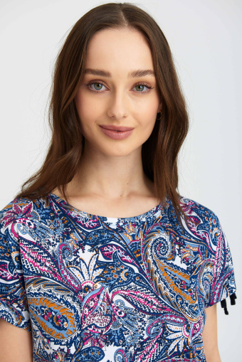 Luźny top z krótkimi rękawami, paisley