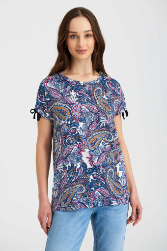 Luźny top z krótkimi rękawami, paisley