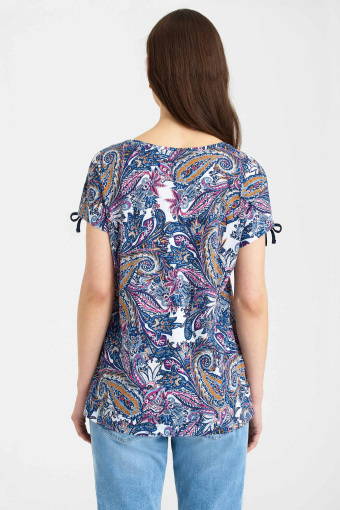 Luźny top z krótkimi rękawami, paisley