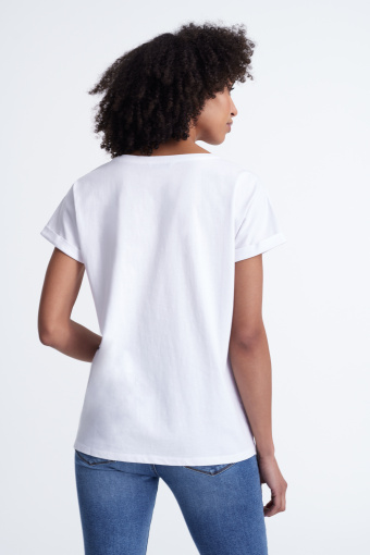 Biały, bawełniany top z nadrukiem w paski