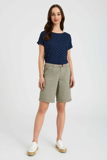 Granatowy top z błyszczącym nadrukiem w kropki Granatowy top z błyszczącym nadrukiem w kropki