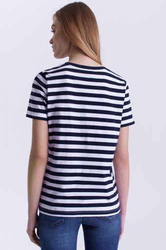 Stylowy top w granatowo-białe paski