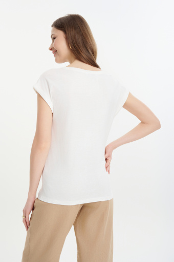 Luźny top z błyszczącą złotą grafiką