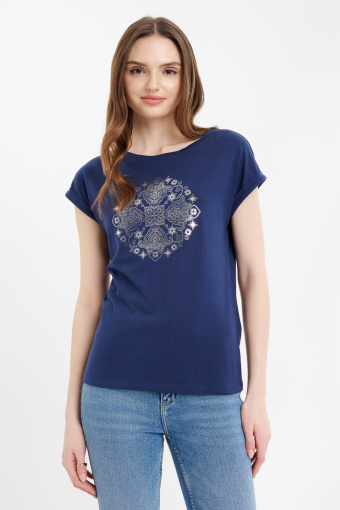 Top w granatowym kolorze z grafiką