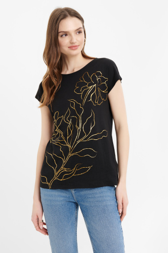 Czarny top z błyszczącą grafiką