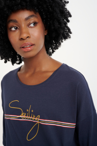 Top oversize z rękawem do łokcia granatowy