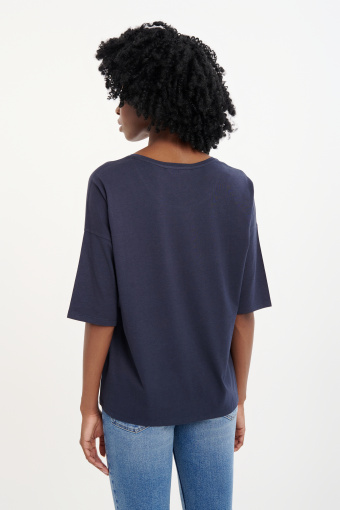 Top oversize z rękawem do łokcia granatowy