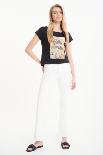 Czarny top z nadrukiem w liście monstery Czarny top z nadrukiem w liście monstery