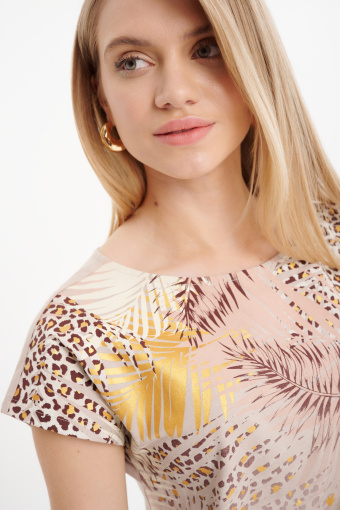 Beżowy top z roślinno-zwierzęcą grafiką