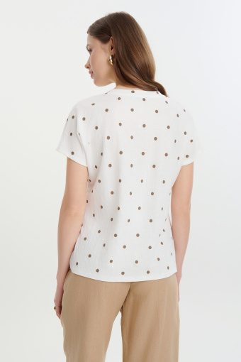 Top z wiązaniem nadruk w beżowe groszki