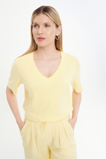 Bawełniany jasnozółty top v-neck