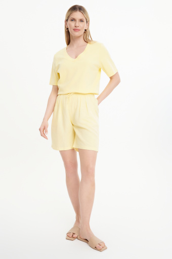 Bawełniany jasnozółty top v-neck