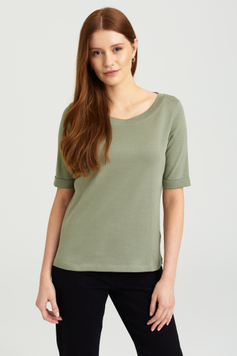 Klasyczny, oliwkowy top z rękawem do łokcia