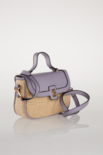 Beżowo-lawendowa torebka z rafii
