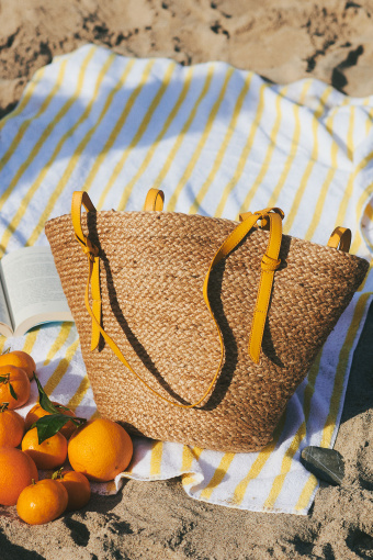 Torebka z tkaniny jutowej, beżowo-żółta