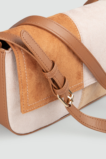 Torebka patchwork, beżowo-brązowa