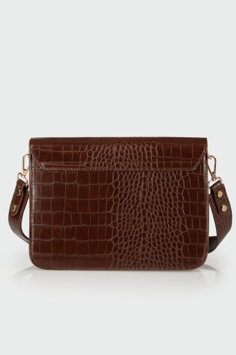 Torebka prostokątna w wężową strukturę z ozdobnym zapięciem