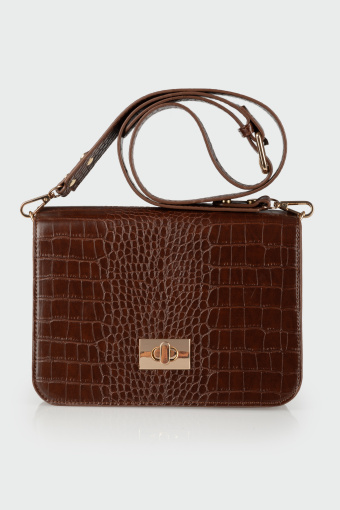 Torebka prostokątna w wężową strukturę z ozdobnym zapięciem